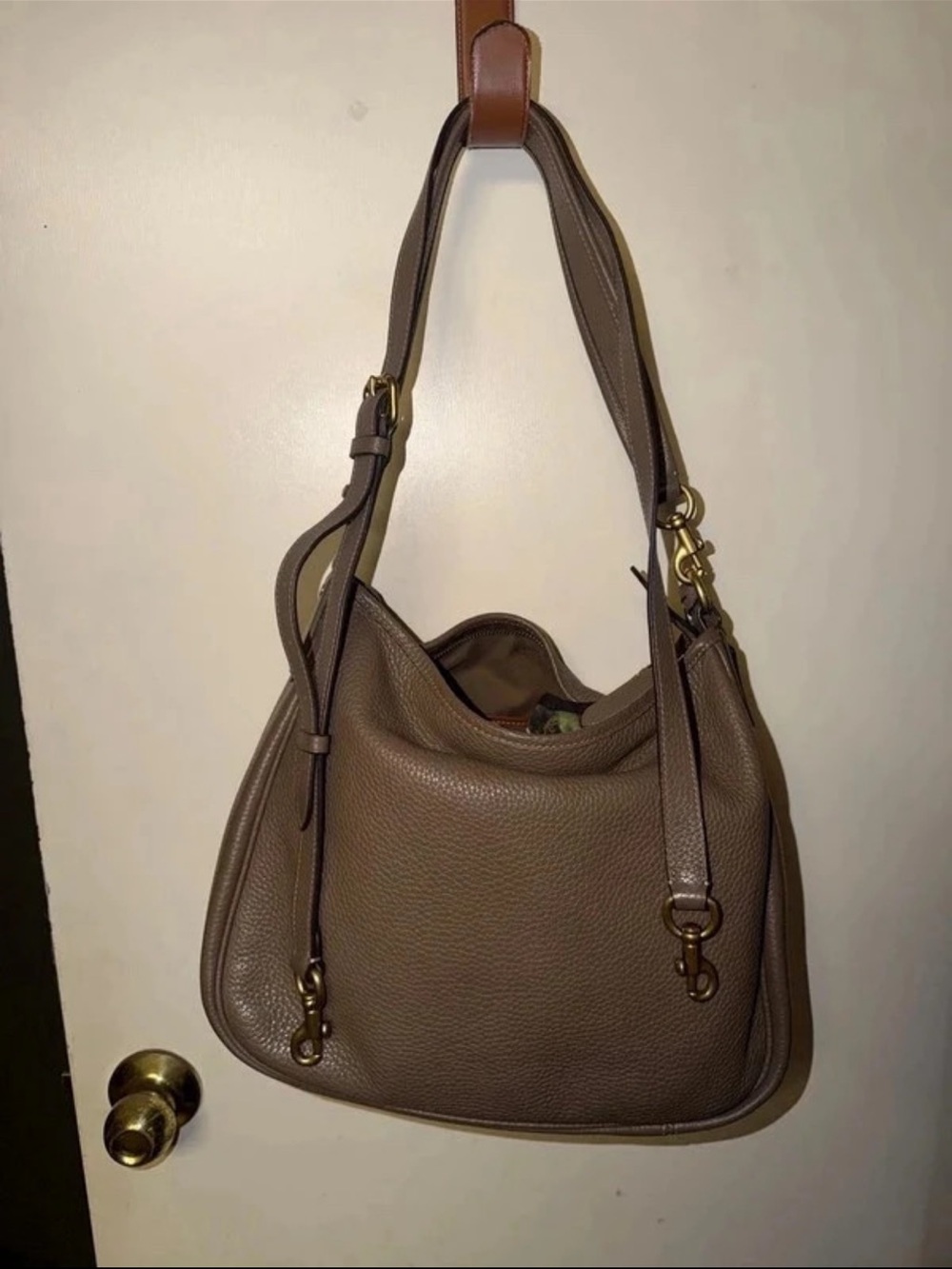 Coach Pebbled Leather Shoulder Bag in Taupe